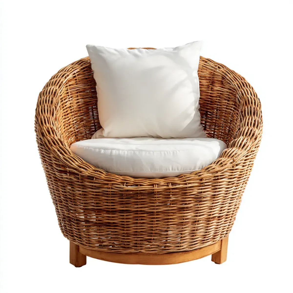 Fotel wypoczynkowy, Krzesło holownicze Przyroda rattan Brązowy biały okrągły z poduszką 82 x 80 x 82 cm
