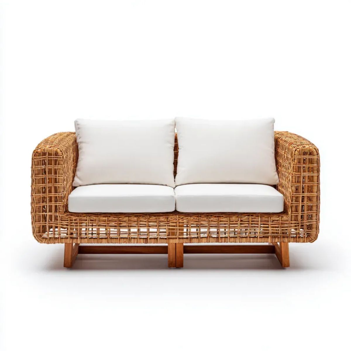 Sofa ogrodowa, Ogród Dekorator sofa 2 miejsca w Beż i off-biały rattan, 160 x 80 x 78 cm