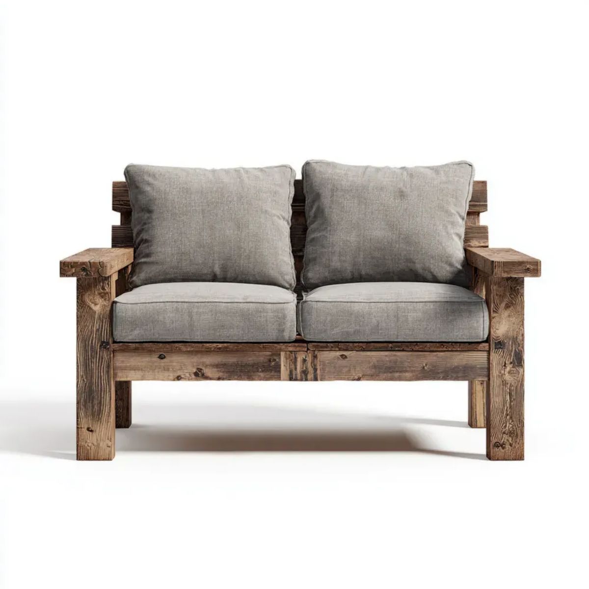 Sofa ogrodowa, 2 fotele ogrodowe sofa ogrodowa w brązowym drewnie z szarym poduszeczkiem 120 x 70 x 75 cm