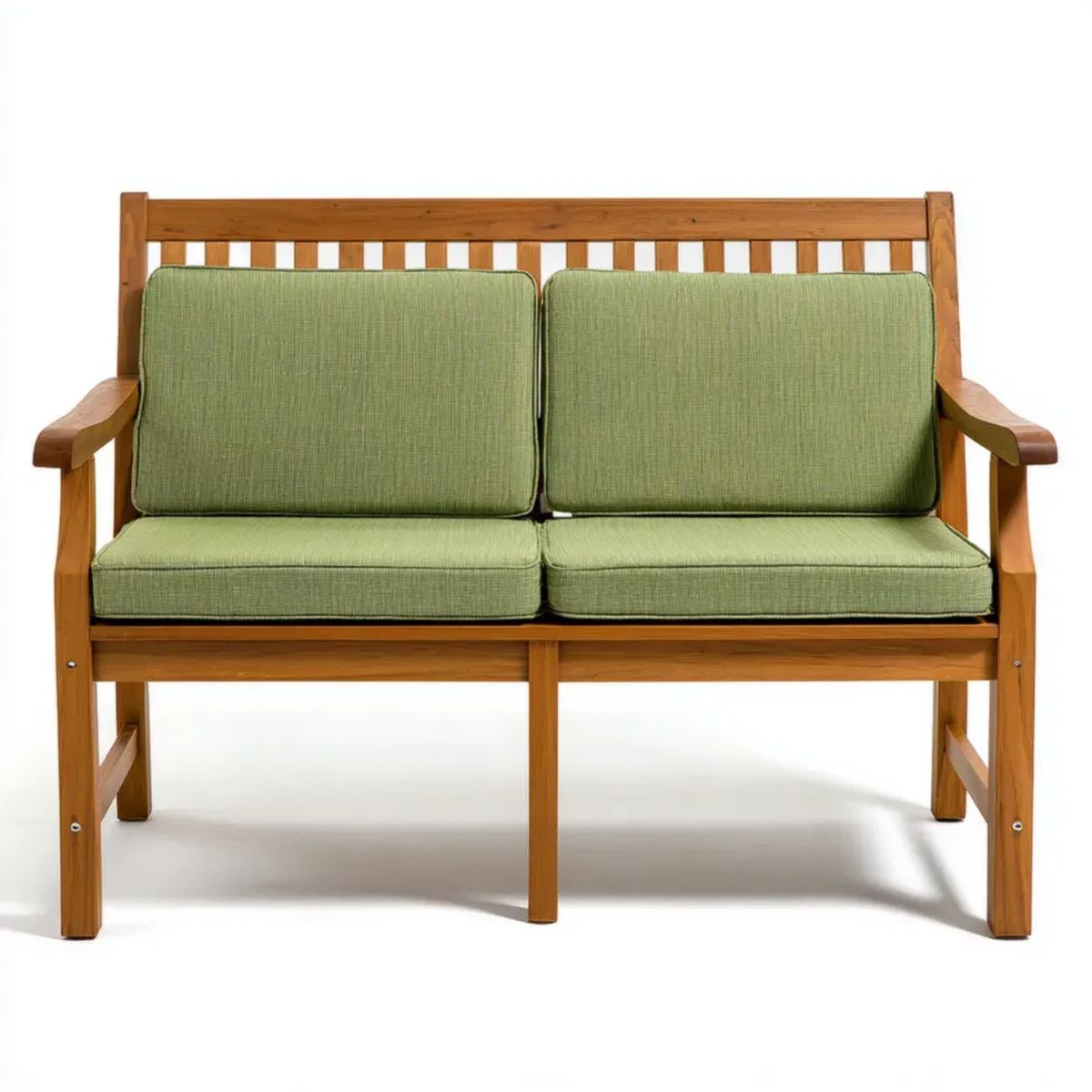 Sofa ogrodowa, 2-osobowa ogrodowy sofa w naturalnej brązowej drewno z oliwą z oliwek Zielony support, 120 x 65 x 85 cm