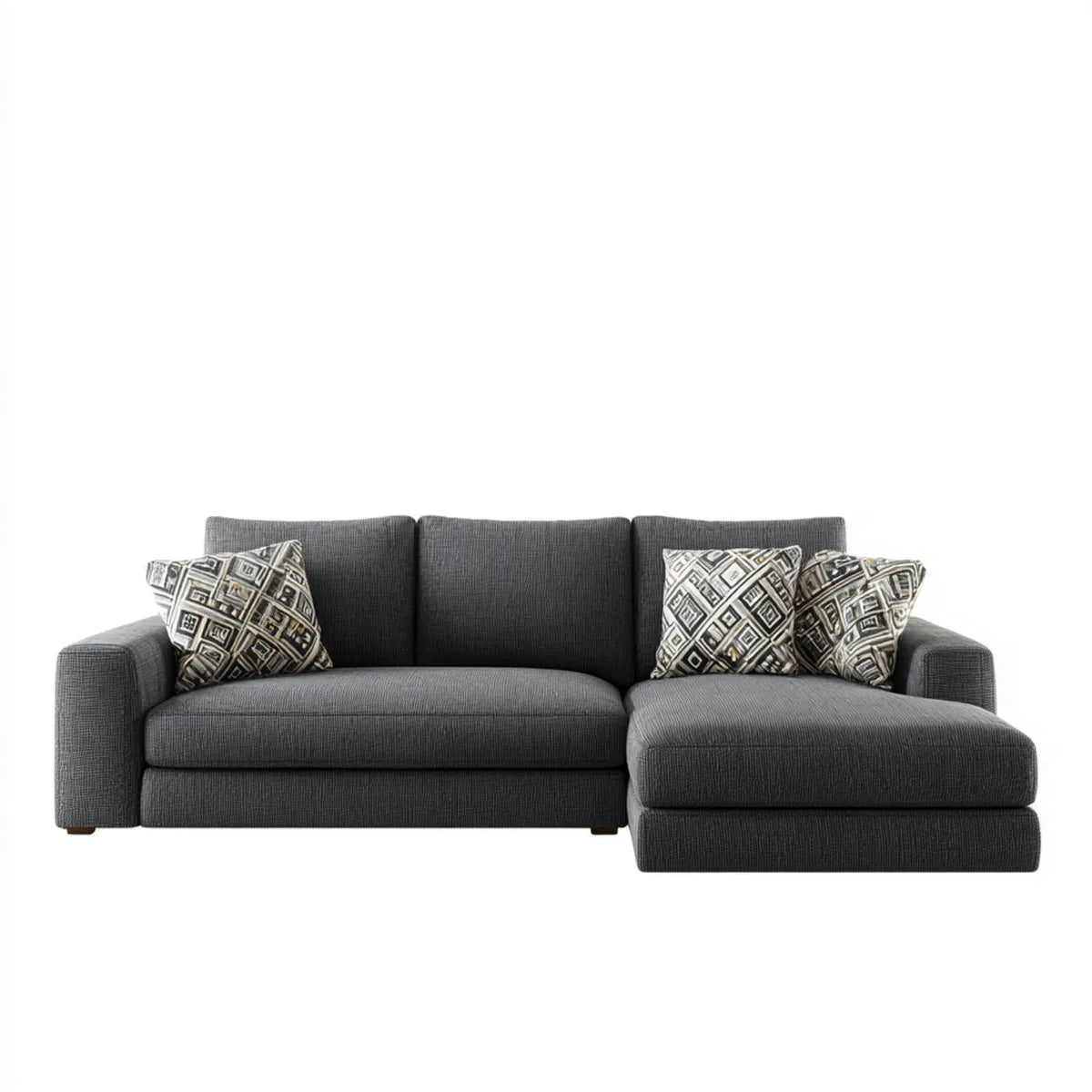 Sofa, Kanapa narożna 3 fotele z krzesełkiem z prawej szarej antracytu poliester 250 x 160 x 85 cm