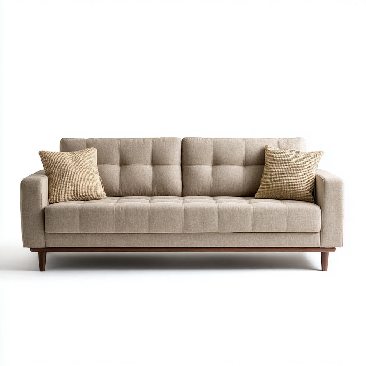 Sofa 3 beżowe fotele 210 x 88 x 86 cm w poliestrze z prostokątnymi nogami z litego drewna