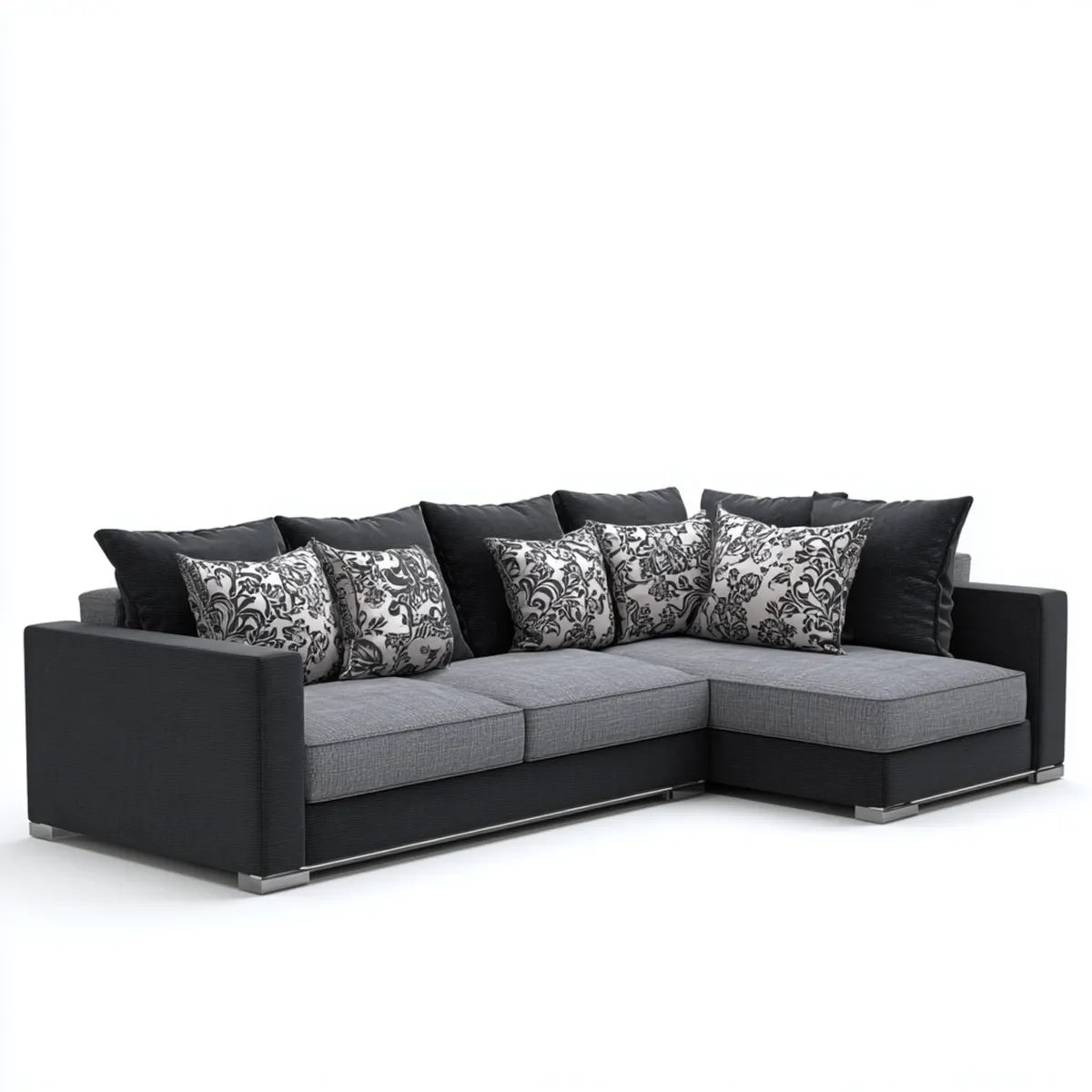 Sofa narożna 3 czarne i szare poliester 280 x 200 x 85 cm