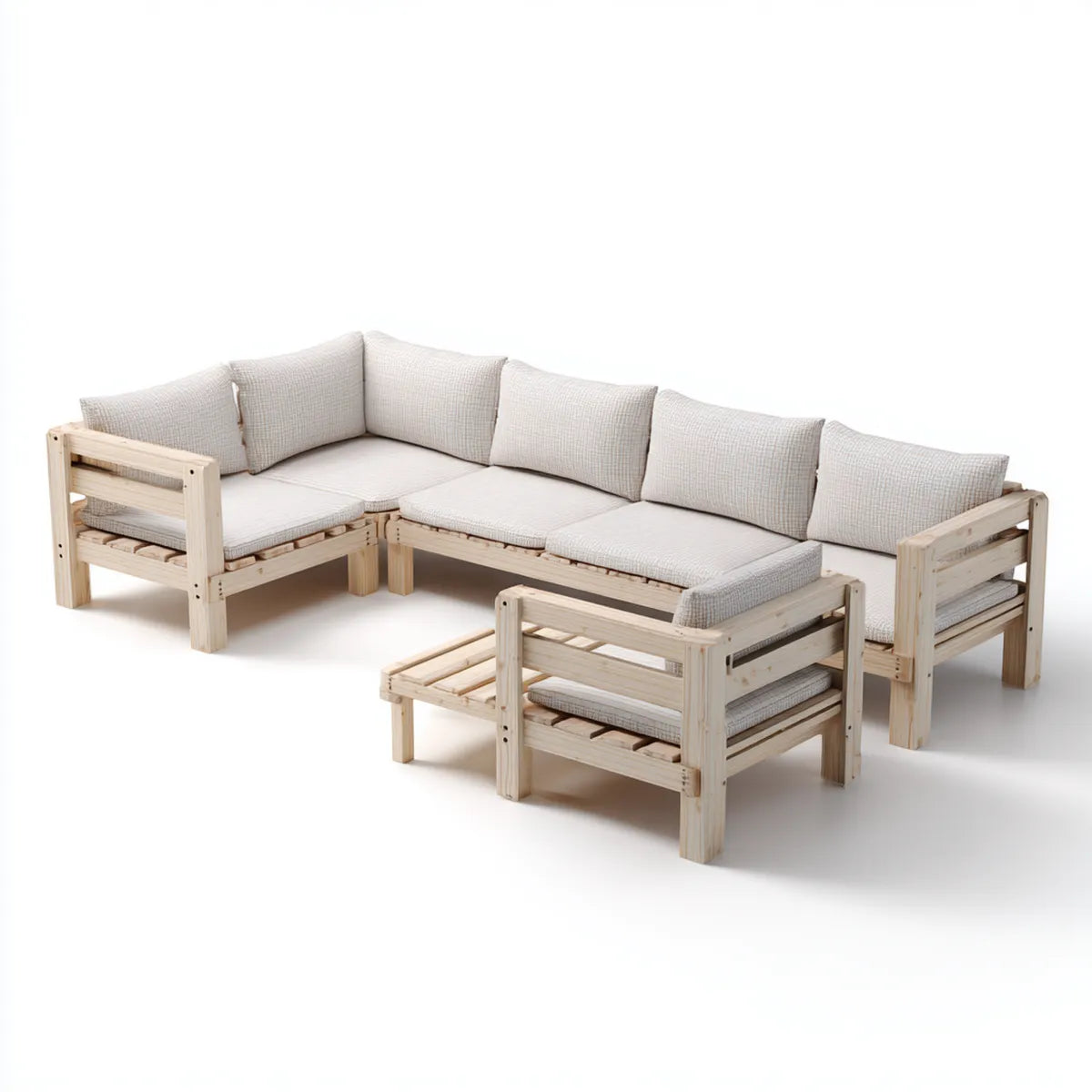 Sofa ogrodowa, Taras salon zestaw 3- część naturalna beż litego drewna sosnowego prostokątna 330 x 80 x 75 cm