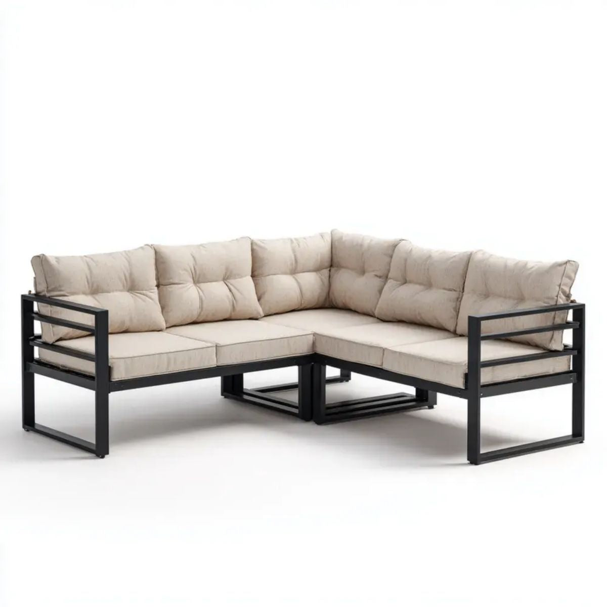 Sofa ogrodowa, Ogród Tapicerka z 5 fotelami w stali stołowej i beżowej tkaniny, 220 x 220 x 68 cm