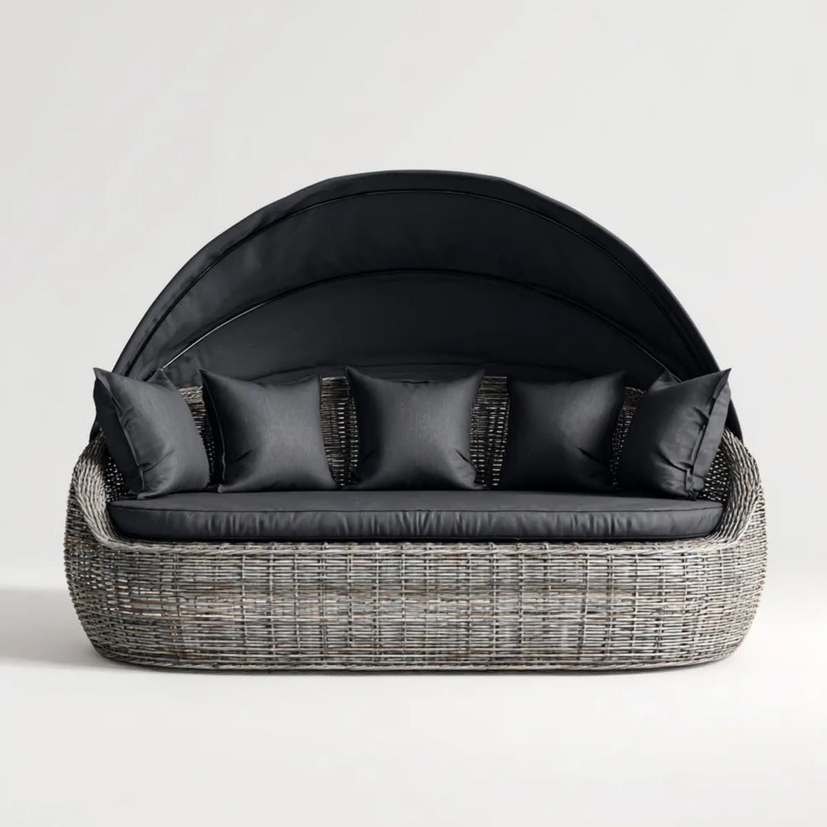 Sofa ogrodowa, Oval Garden Sofa z salami w salach z salami z czarnym depilatorem, 200 x 140 x 145 cm