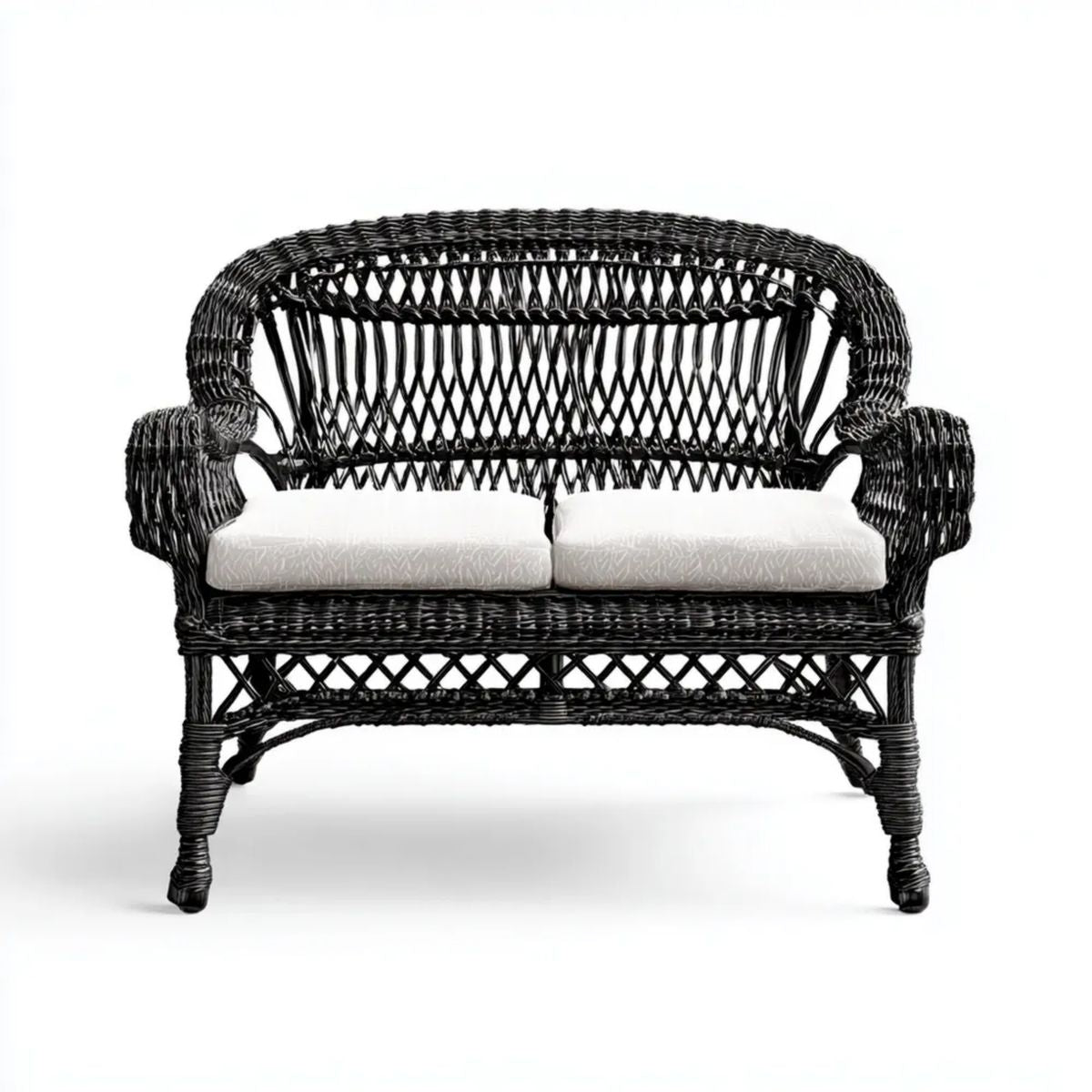 Sofa ogrodowa, 2-osobowa czarny ogrodowy sofa w tkaniną polietylenową z białą poduszką, 120 × 65 × 100 cm