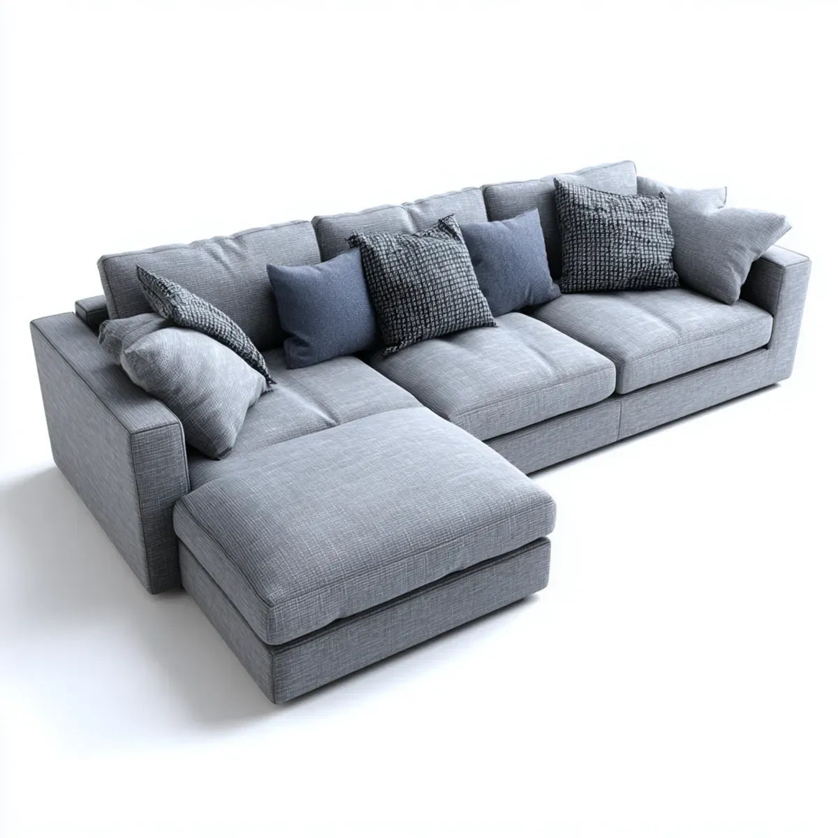 Sofa narożna z krzesełkiem szarym 300 x 160 cm w poliestrze z 4 siedzeniami