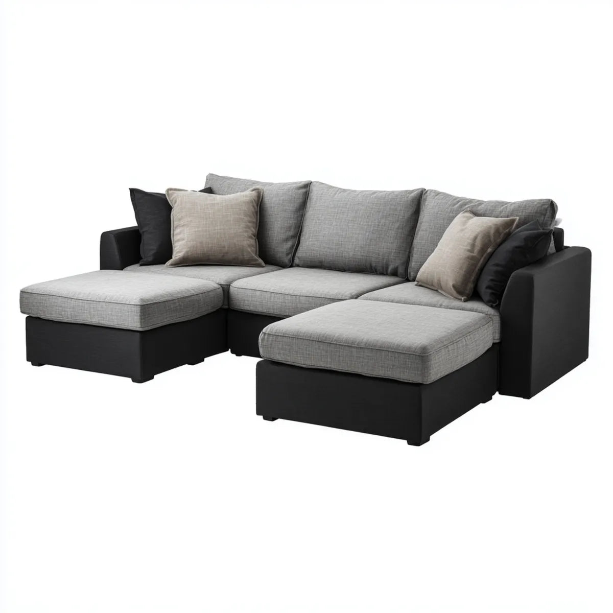 Sofa narożna w kolorze szarym i czarnym 280 x 160 x 85 cm w poliestrze i PU z krzesełkiem longowym