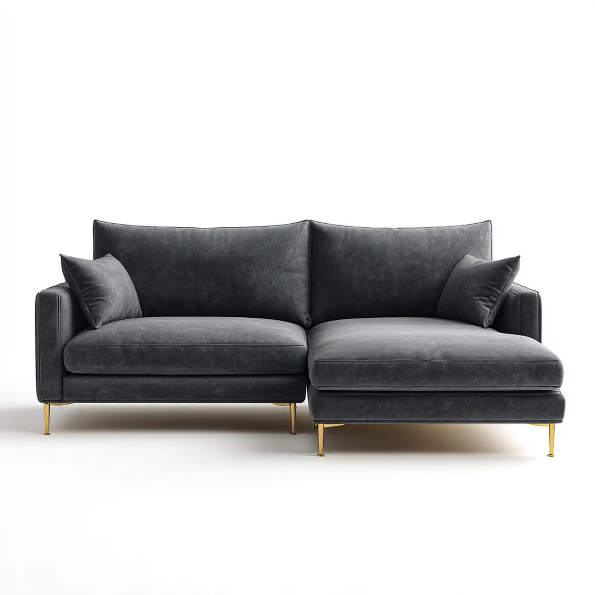Sofa, Kanapa narożna 3 miejsca antracyt w poliestrowym aksamicie 260 x 160 x 85 cm