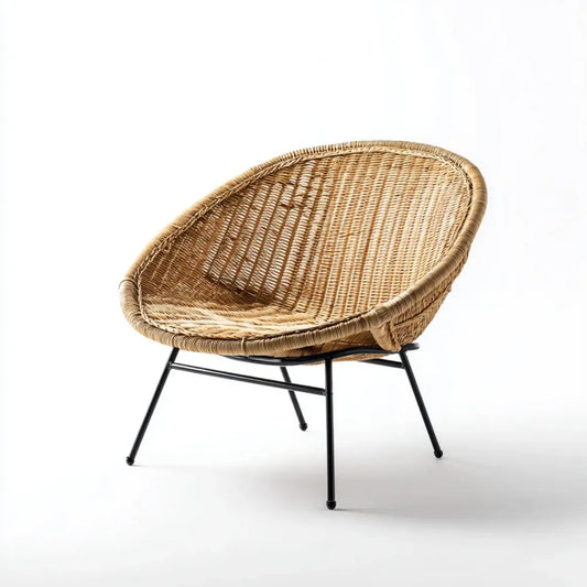 Fotel wypoczynkowy, Krzesło holownicze Rattan naturalna Czarny owalny 80 x 75 x 85 cm z ramą stalową