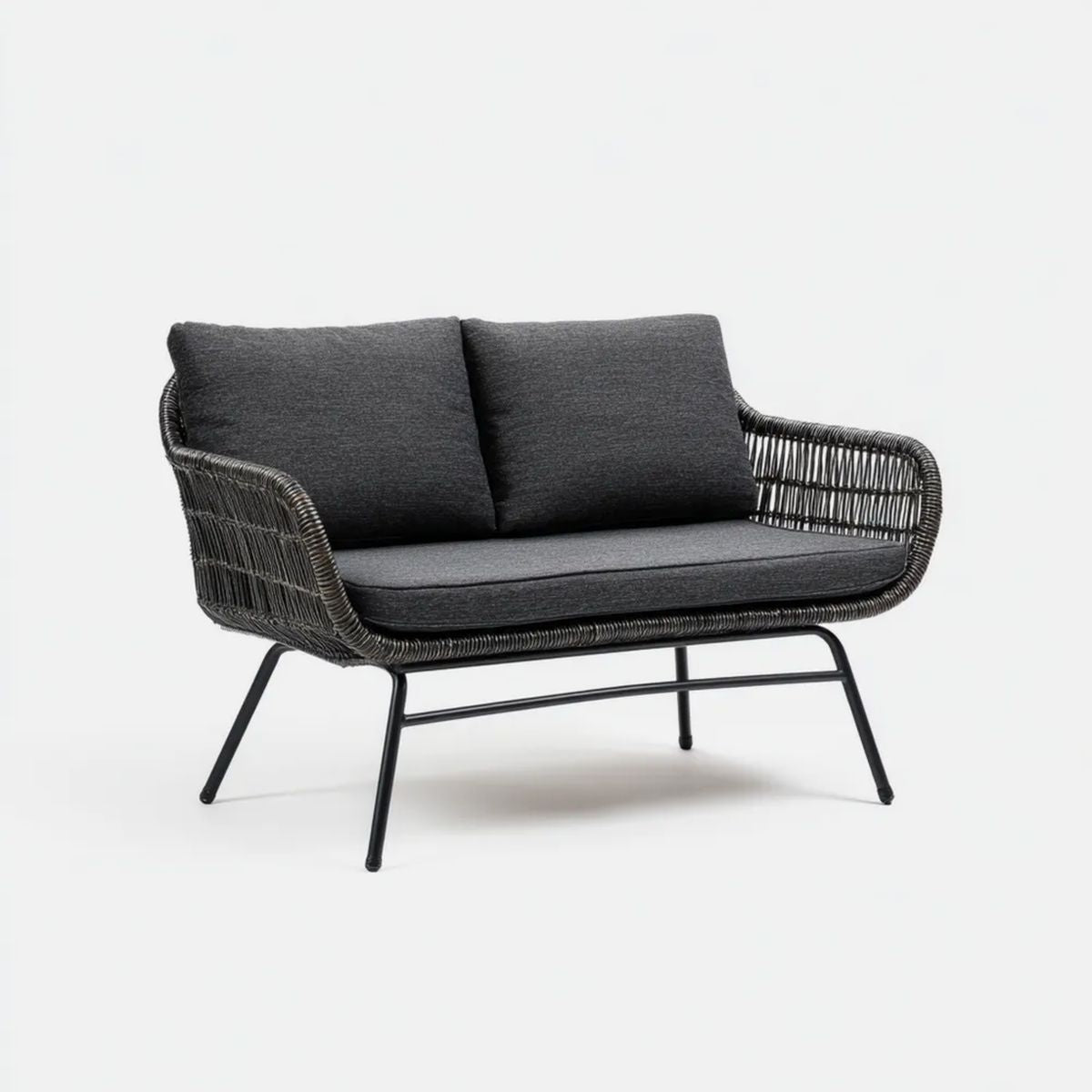 Sofa ogrodowa, 2 czarne Suired Garden Sofa w PE Suilipe i Stal Suiler, 125 x 75 x 78 cm
