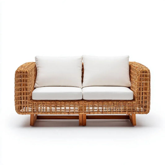 Sofa ogrodowa, Ogród Dekorator sofa 2 miejsca w Beż i off-biały rattan, 160 x 80 x 78 cm