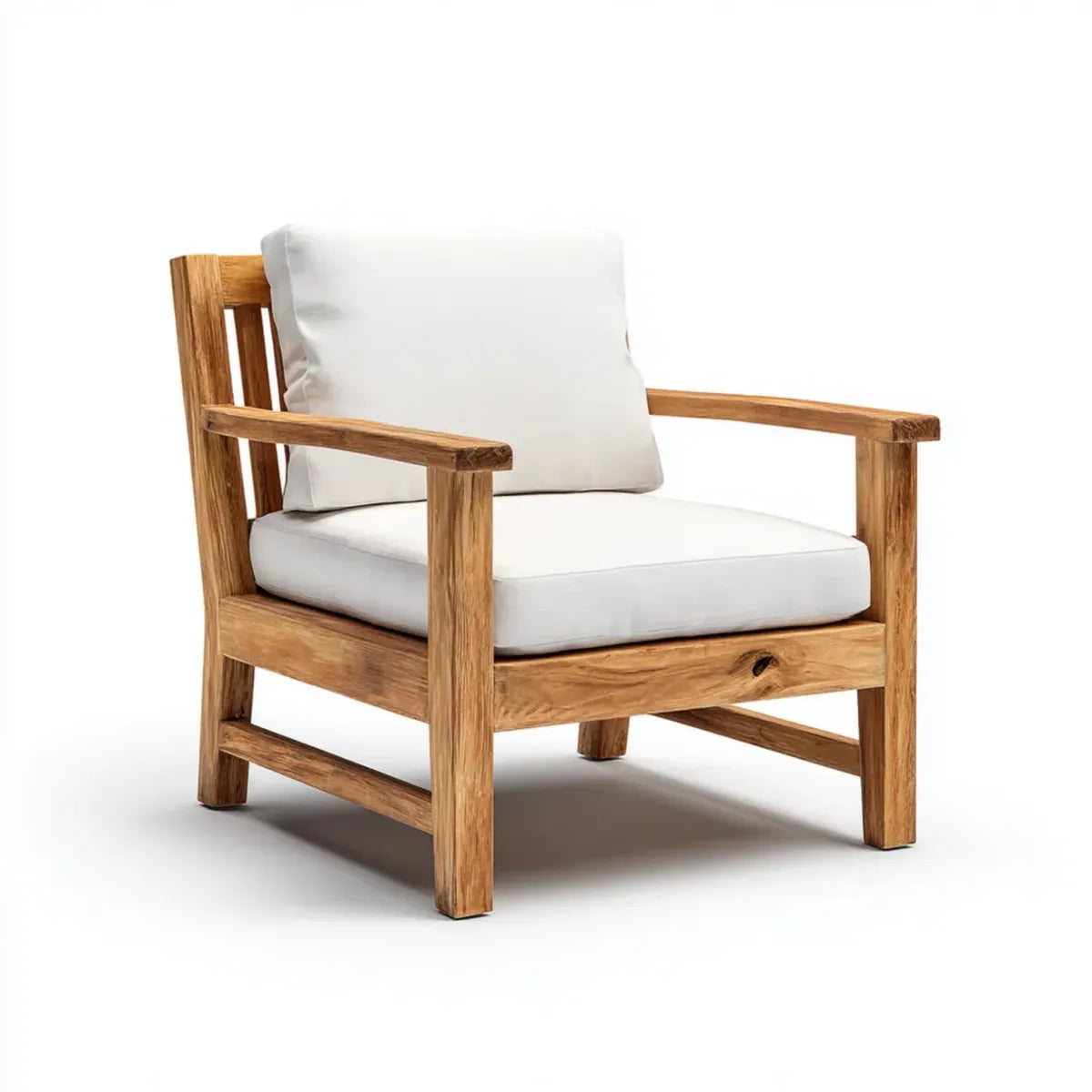Fotel wypoczynkowy, Ogrodowy fotel wypoczynkowy w stałym naturalnym i białym teku prostokątny kształt 70 x 75 x 80 cm