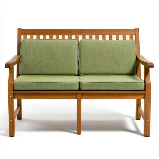 Sofa ogrodowa, 2-osobowa ogrodowy sofa w naturalnej brązowej drewno z oliwą z oliwek Zielony support, 120 x 65 x 85 cm