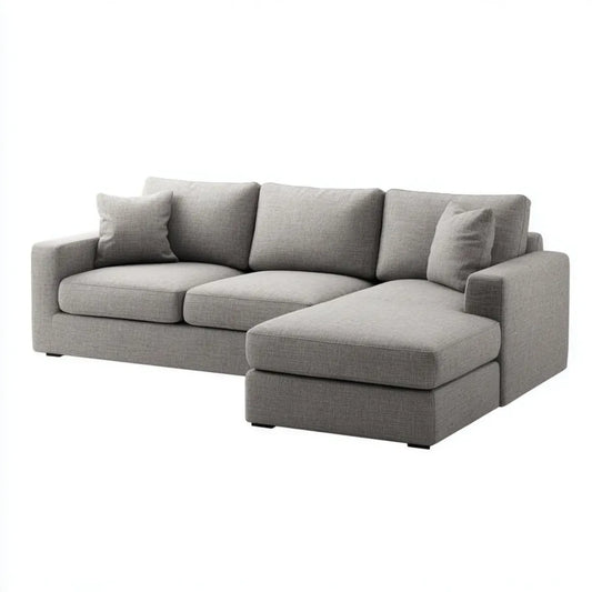 Sofa, Kanapa narożna 3 jasnoszare miejsca z prawym szewcem z poliestru 250 x 160 x 85 cm