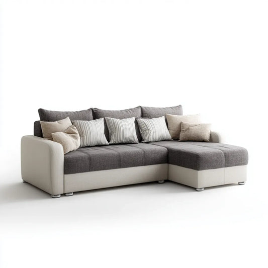 Sofa narożna z prawym szarym i półwyspem z kości słoniowej 260 x 160 x 85 cm poliestrowa powłoka L kształt