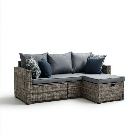 Sofa ogrodowa, Ogród Meble 2 elementy w cementowane żywicy ephaided antracyt siwy z poduszkami, 200 x 140 x 70 cm