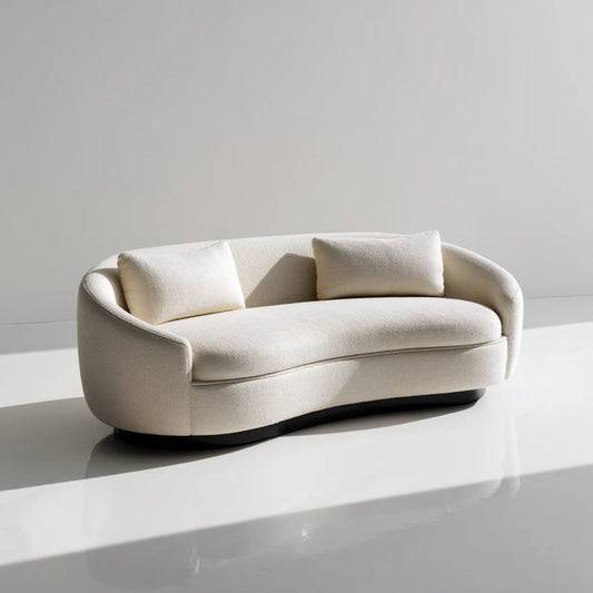 Sofa 2 miejsca zakrzywione z kości słoniowej 180 x 90 x 78 cm w bukle poliestrowym