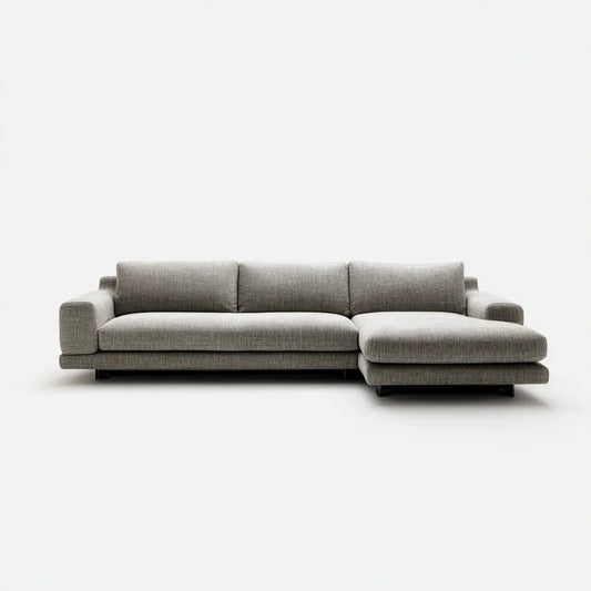 Sofa, Rożna sofa 3 miejsca szary gołąb z prawy półwysep 280 x 160 cm w poliestrze L