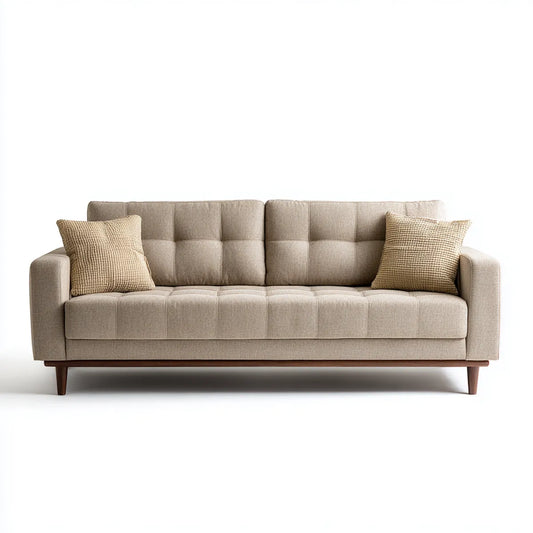 Sofa 3 beżowe fotele 210 x 88 x 86 cm w poliestrze z prostokątnymi nogami z litego drewna