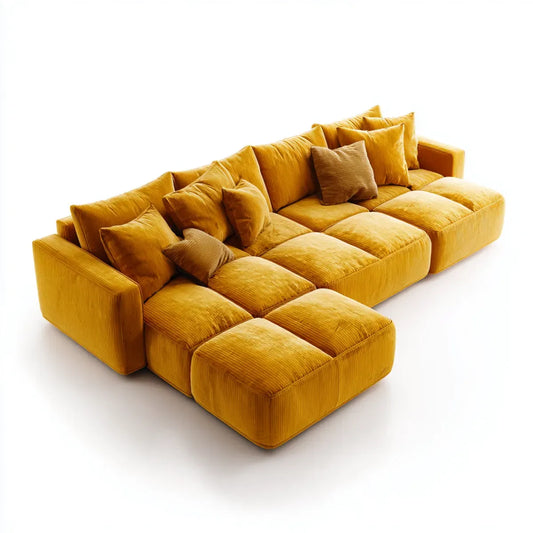 Sofa, Modułowa kanapa narożna 6 Siedzenia Żółty aksamit musztardowy Poliester 320 x 240 x 85 cm