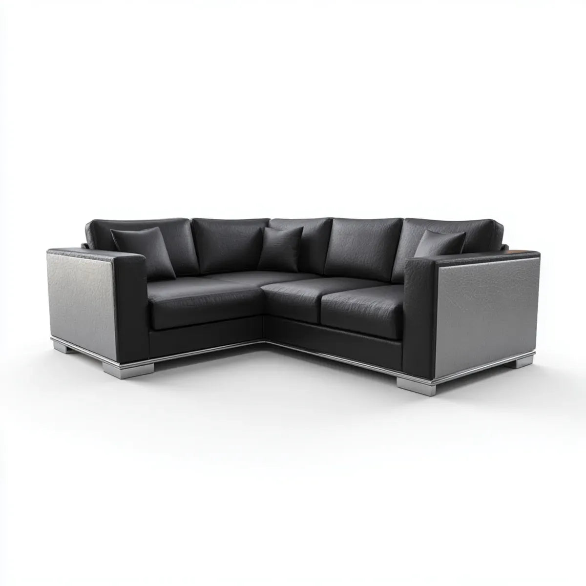 Sofa, Kanapa narożna 5 czarno-szara skóra PU 280 x 210 x 85 cm do L