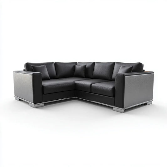 Sofa, Kanapa narożna 5 czarno-szara skóra PU 280 x 210 x 85 cm do L