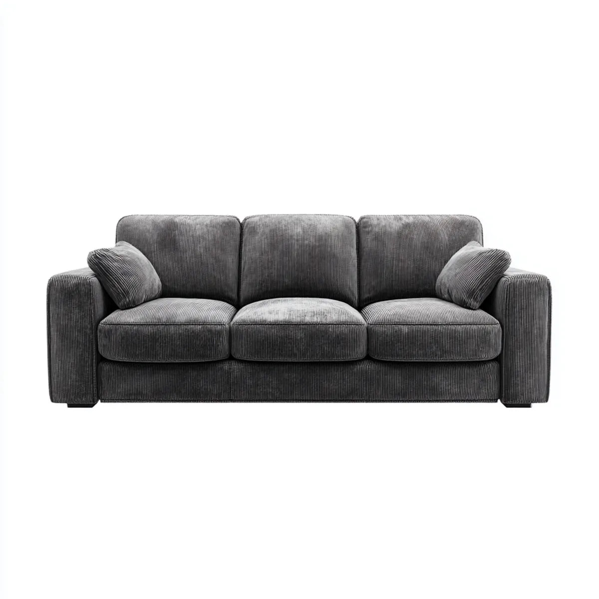 Sofa, 3 fotele szare 210 x 90 x 85 cm aksamitna kanapa w prostokątnym poliestrowym żebrowanym