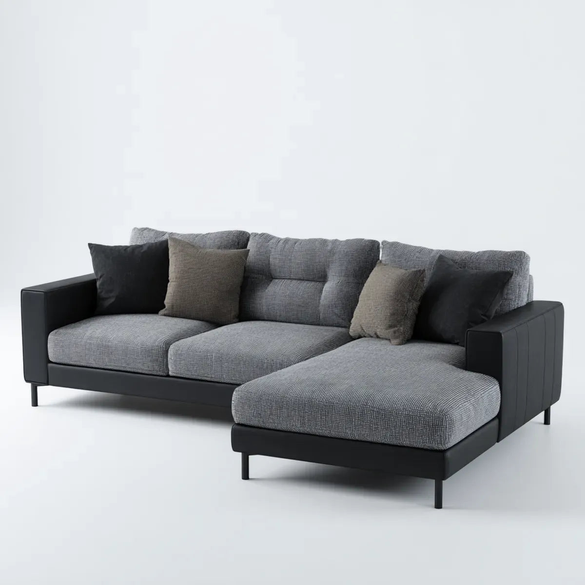Sofa, Kanapa narożna z szarym i czarnym półwyspem 260 x 160 x 85 cm w poliestrze i PU w L