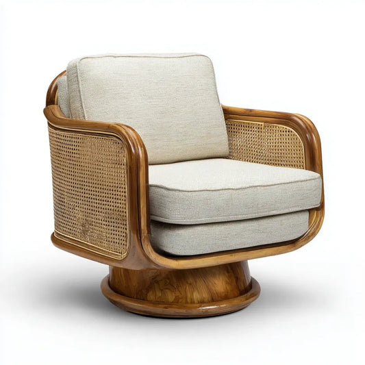 Fotel wypoczynkowy, Rotacyjne fotel dzienny Naturalny brązowy krem B 78 cm T 75 cm 78 cm lite teak rattan owalny