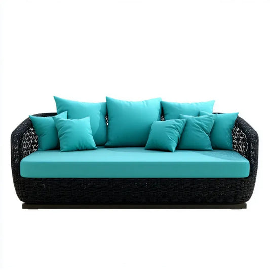 Sofa ogrodowa, 3-osobowa w kolorze czarnym, w kolorze czarnym, z emanturkusową poduszką, 220 x 95 x 85 cm
