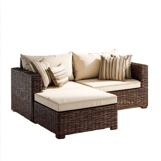 Sofa ogrodowa, Ogród narożnik sofa 2 kawałki w ciemnobrązowy i beżowy brązowy syntetyczny rattan, 200 x 150 x 85 cm