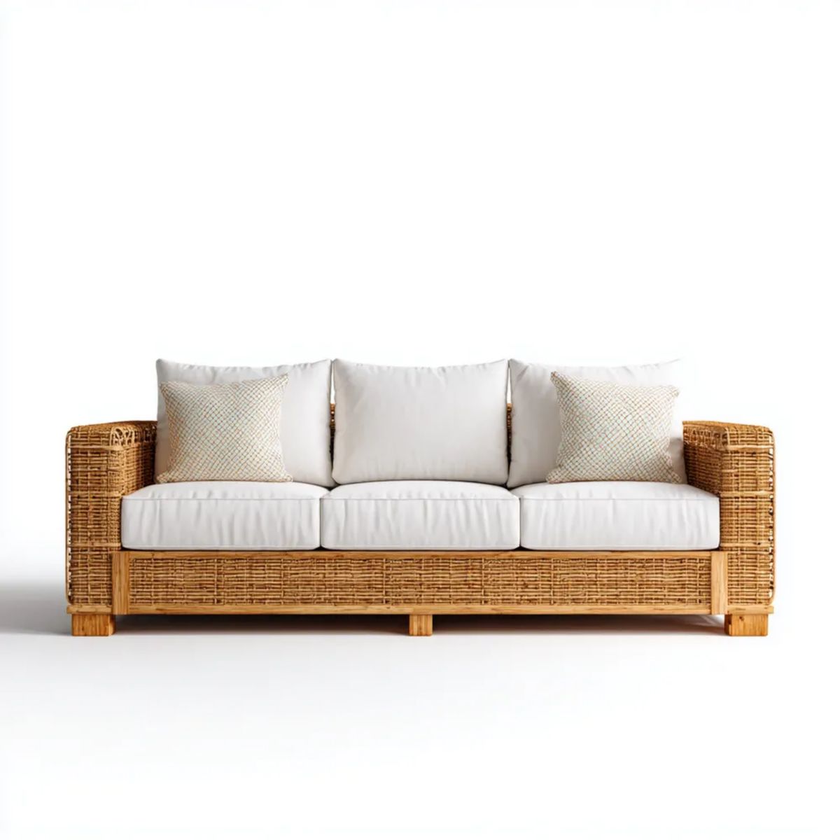 Sofa ogrodowa, Ogród sofa 3 miejsca w rattan z suspensywą i beżową poduszką, 200 x 85 x 80 cm