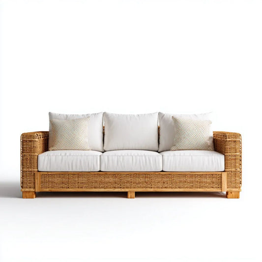 Sofa ogrodowa, Ogród sofa 3 miejsca w rattan z suspensywą i beżową poduszką, 200 x 85 x 80 cm