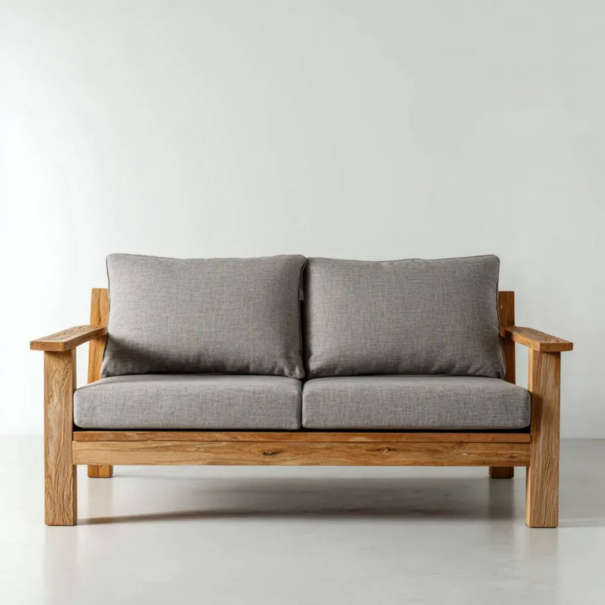 Sofa ogrodowa, 2-osobowa ogrodowy sofa ogrodowa w drewnianej belce z szarą poduszką, 130 x 75 x 78 cm