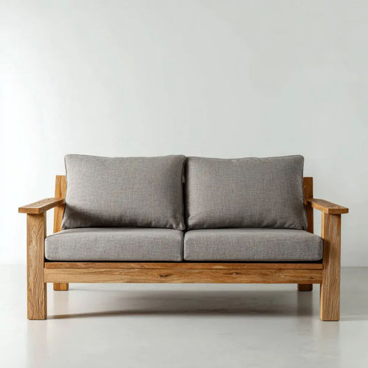 Sofa ogrodowa, 2-osobowa ogrodowy sofa ogrodowa w drewnianej belce z szarą poduszką, 130 x 75 x 78 cm