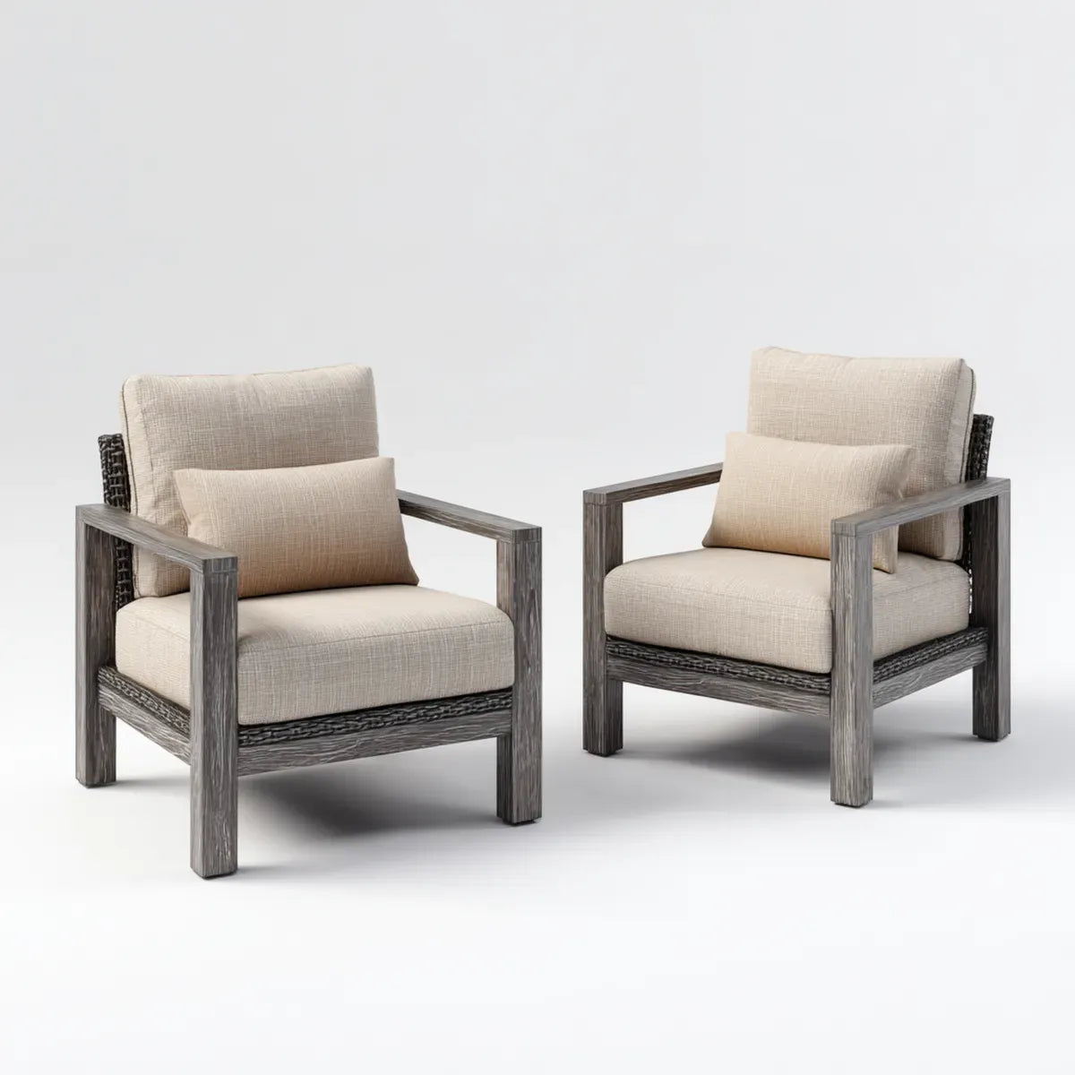 Fotel wypoczynkowy, Zestaw 2 foteli wypoczynkowych szary beige 76 x 80 x 84 cm aluminium rattan PE prostokątny