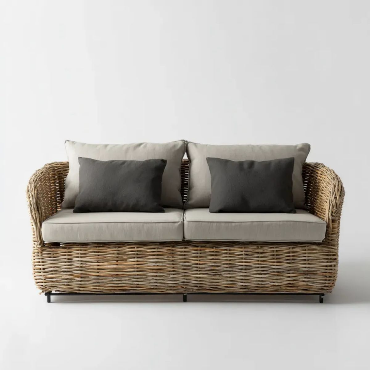 Sofa ogrodowa, Ogród Tapczan 2 Tapczan w Beżowym rattanie z poduszkami, 160 x 80 x 75 cm