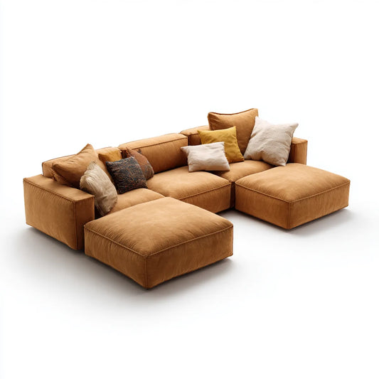 Sofa, Modułowa brązowa kanapa narożna w poliestrowym mikrofibrze do U 320 x 220 x 85 cm