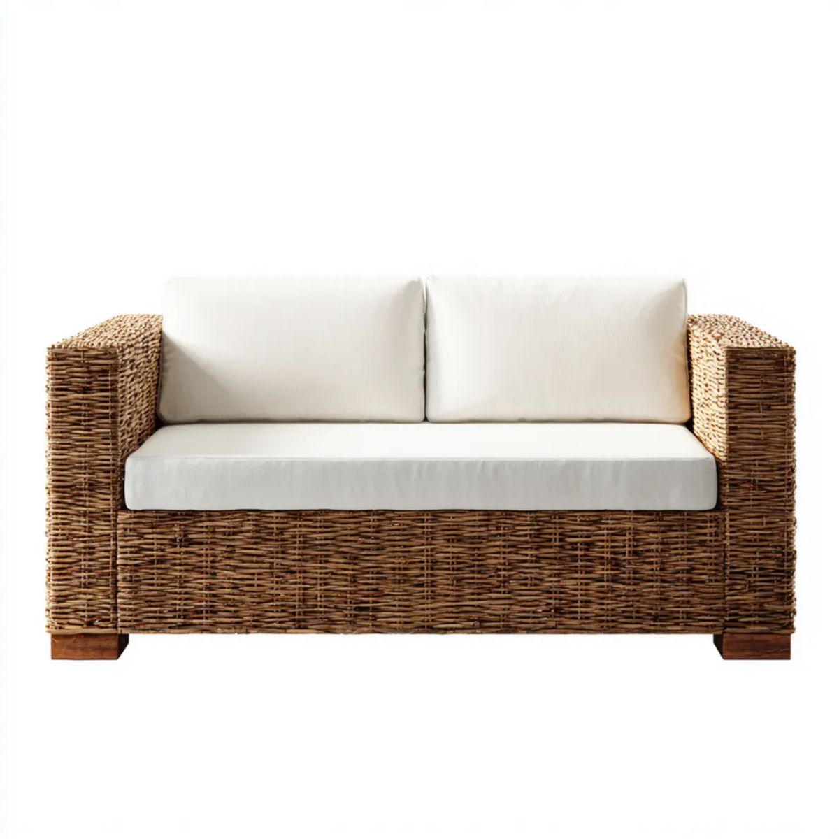 Sofa ogrodowa, Ogród Tapczan 2 fotele w Bepcourse brązowy rattan z poduszkami w poliestrze, 140 x 80 x 80 cm