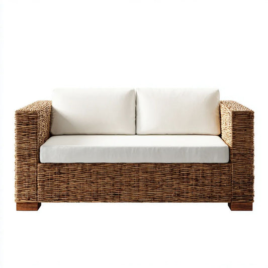 Sofa ogrodowa, Ogród Tapczan 2 fotele w Bepcourse brązowy rattan z poduszkami w poliestrze, 140 x 80 x 80 cm