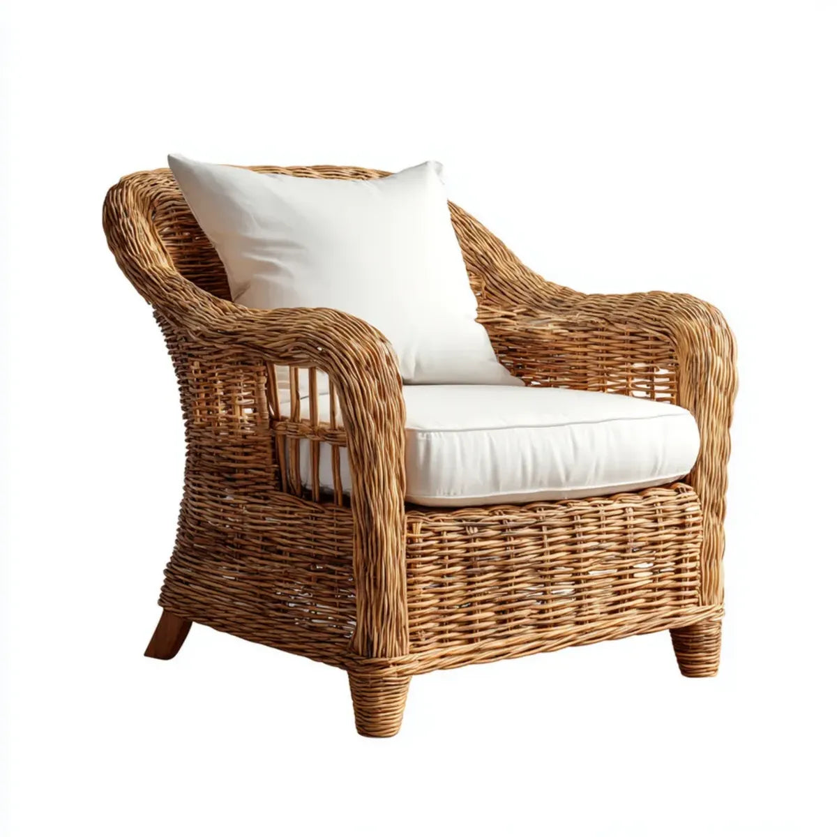 Fotel wypoczynkowy, Krzesło holownicze taras krzesło naturalne brązowy biały 80 x 75 x 85 cm rattan braid zaokrąglony