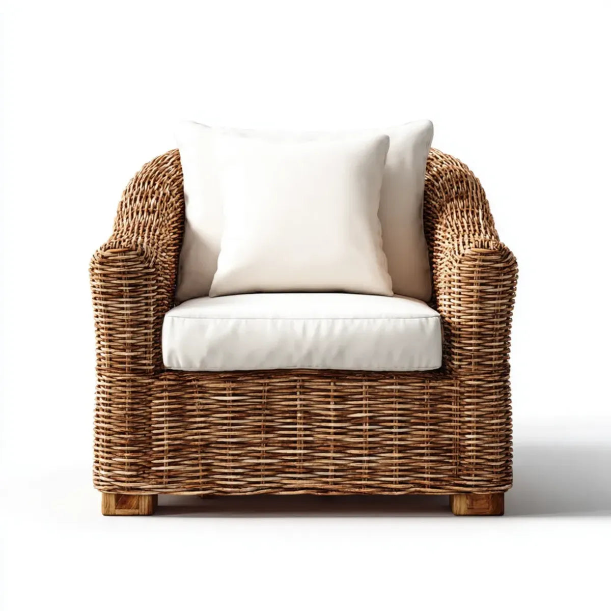 Fotel wypoczynkowy, Taras Krzesełka holu naturalna rattan z kolorowym kremowym poliestrowym poduszką 85 x 80 x 85 cm