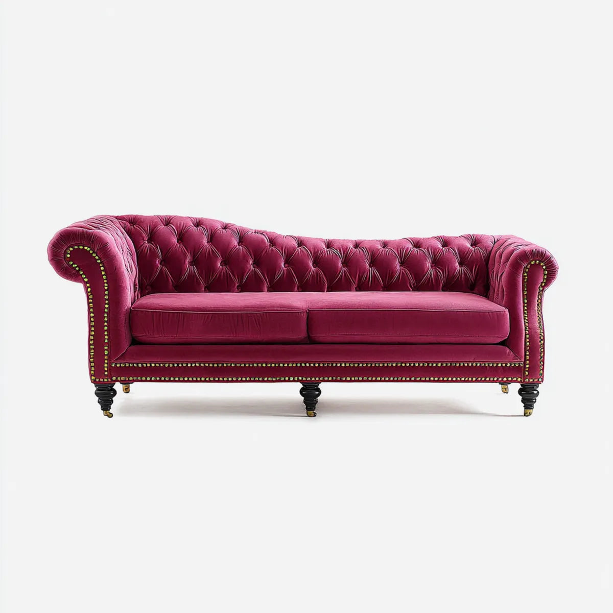 Sofa, Chesterfield 3-osobowy Bordeaux Sofa z poliestrowego aksamitu z przyciskiem zszywającym 210 x 90 x 78 cm