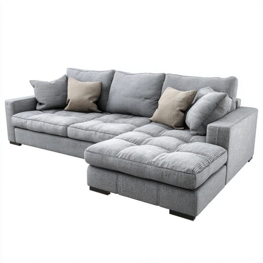 Sofa, Kanapa narożna z krzesełkiem z szarym siwym 270 x 170 x 85 cm poliestrowa powłoka L kształt