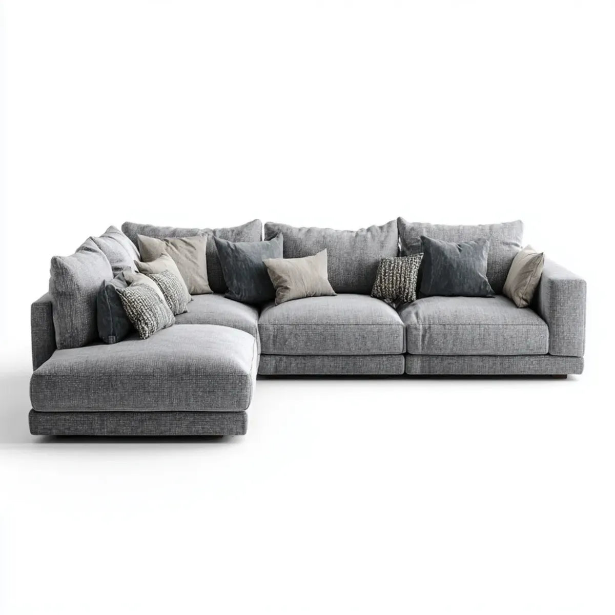 Sofa, Rożna sofa 4 miejsca szary z krzeseł longa lewo 300 x 165 x 85 cm w kształcie poliestru L