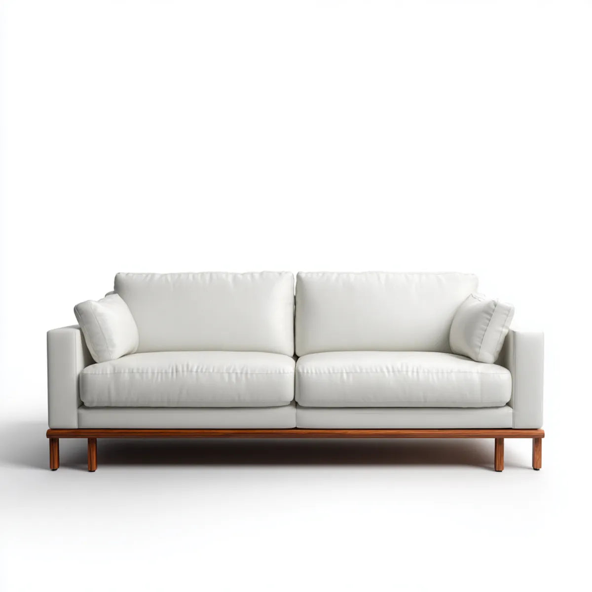 Sofa 3 białe siedzenia 200 x 90 x 82 cm w poliuretanie z prostokątną ramą z litego drewna