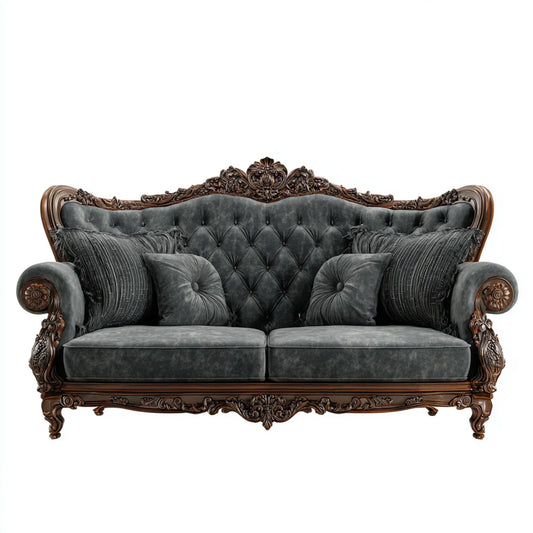 Sofa, Klasyczna szara sofa antracytowa w kształcie aksamitu poliestrowego 190 x 90 x 115 cm