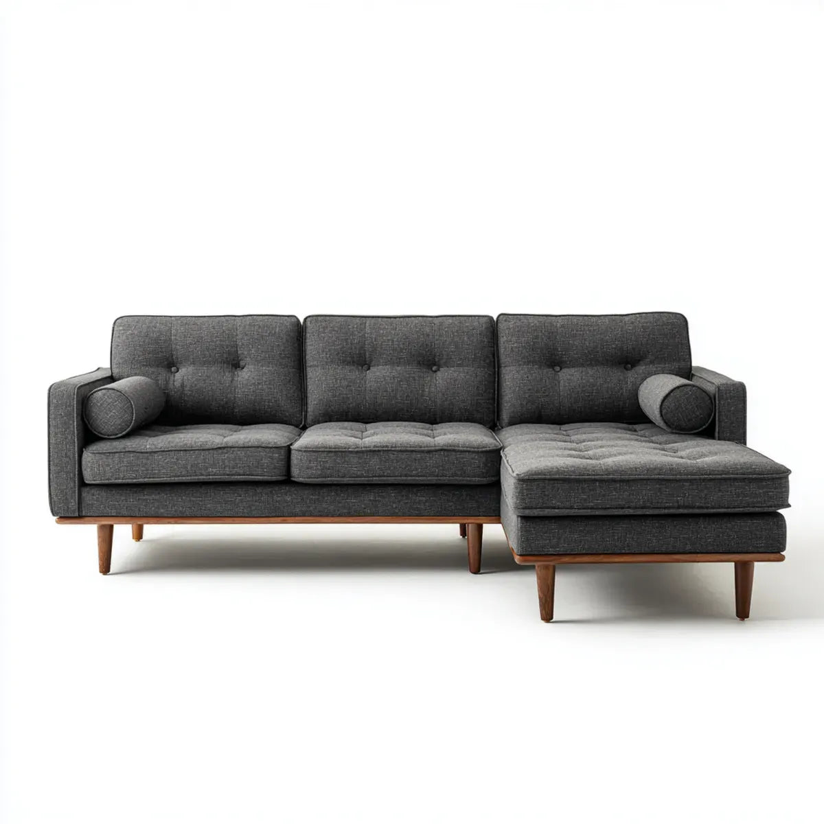 Sofa, Kanapa narożna 3 ciemnoszare miejsca z prawym szewcem z poliestru 240 x 150 x 85 cm do L
